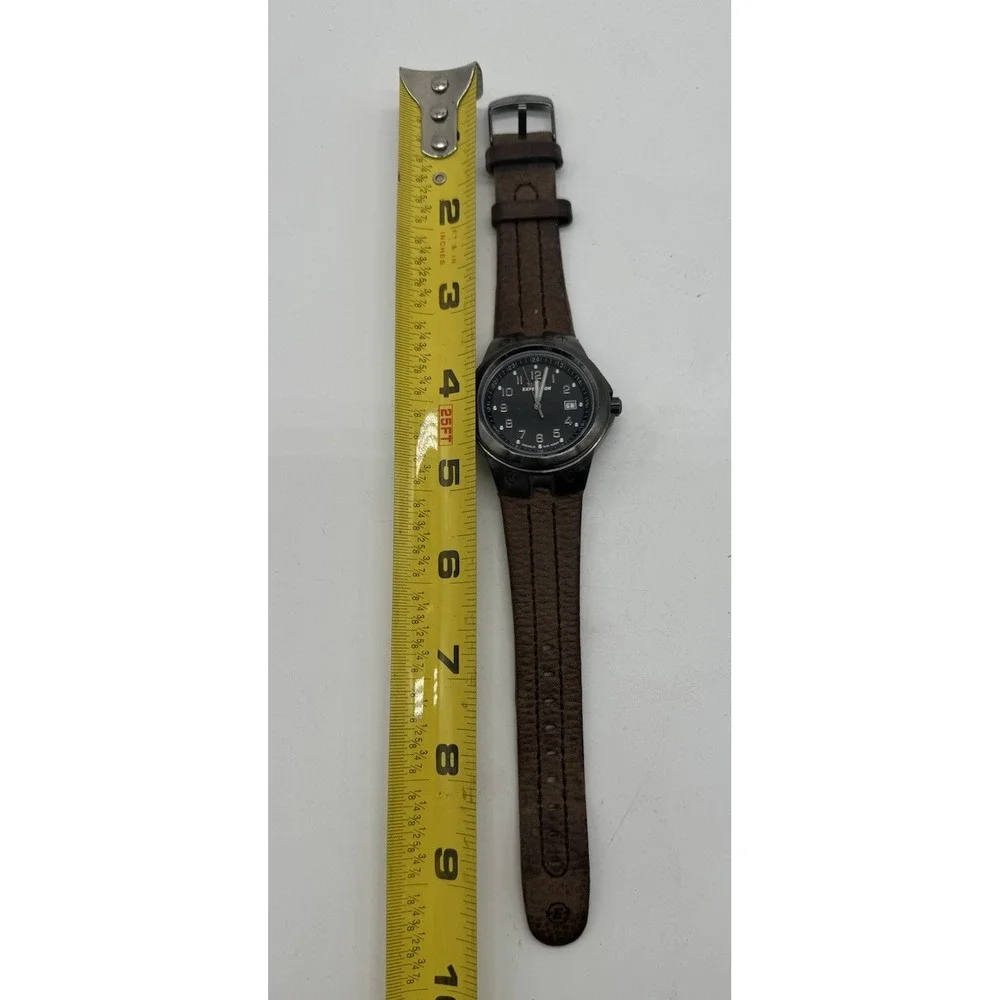 Timex Expedition Indiglo Mens Watch Brown Leather Strap Gunmetal Case WR 100M